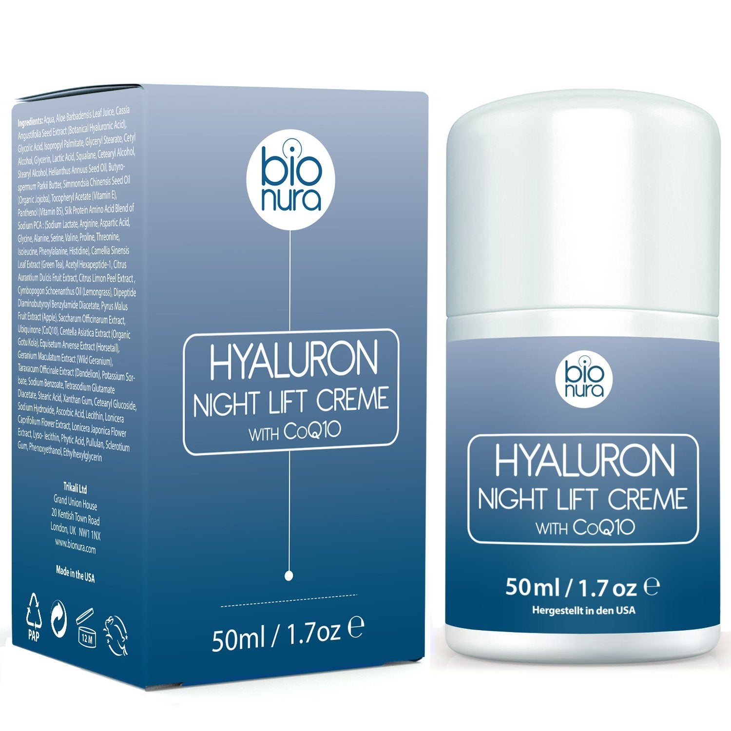Valquer Nachtcreme Mit Hyaluron – Feuchtigkeitsspendende Gesichtscreme Für Alle Hauttypen, 50 Ml, Bis 72h Hydration